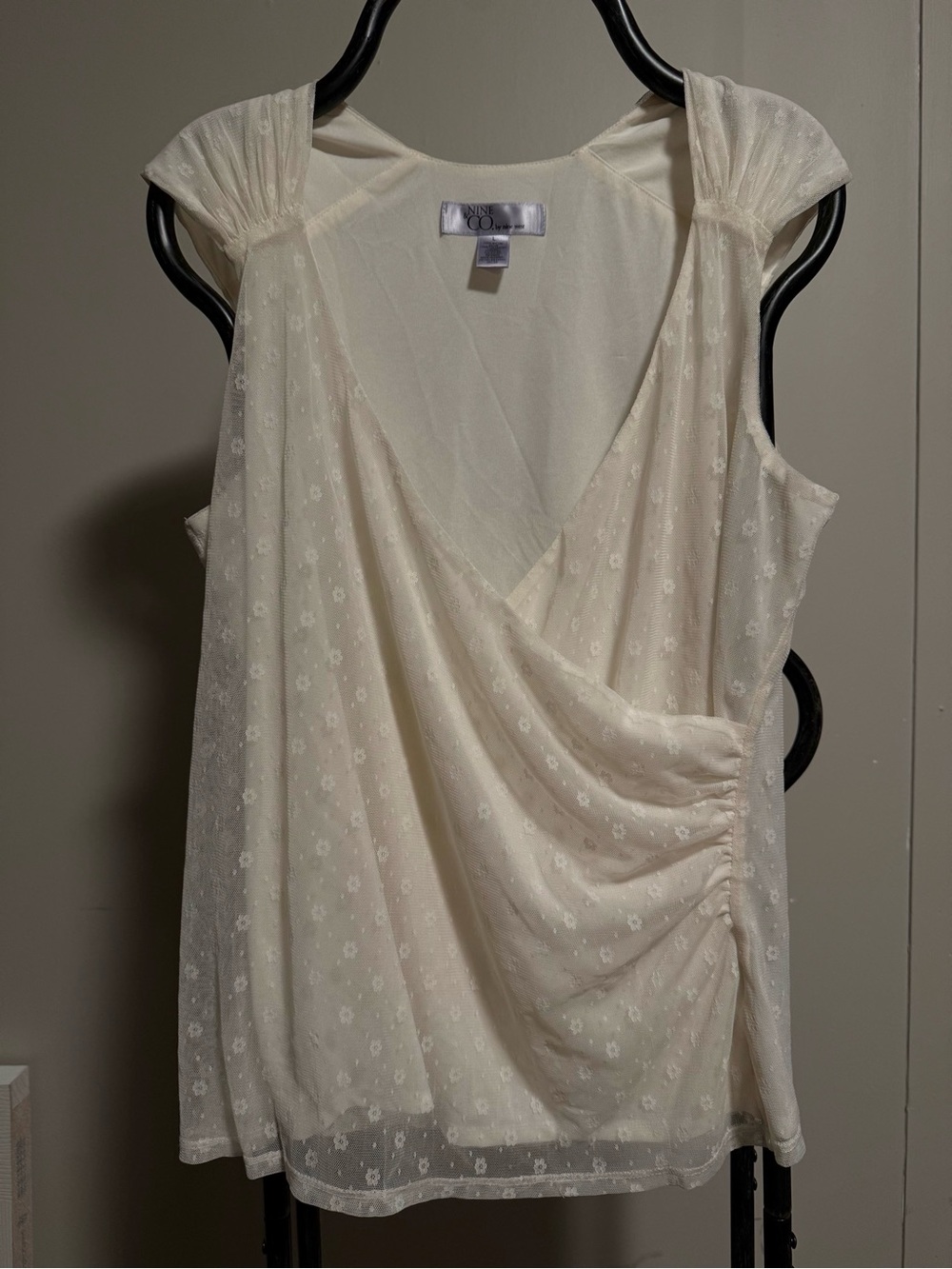 Nine West cream lace deep V blouse size L